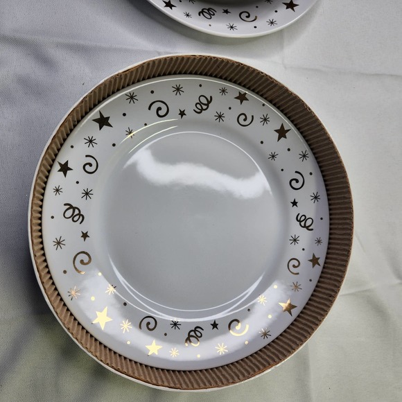 The Pampered Chef White Gold Celebration Party 8” Dessert Plates Set of 4 - Picture 10 of 12